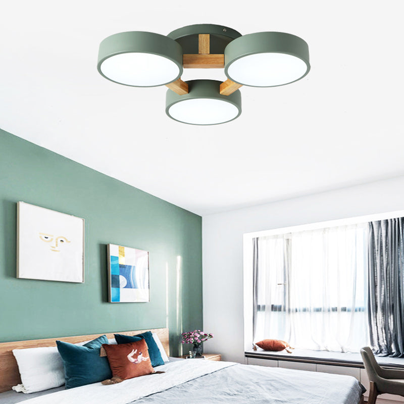 Circular Semi Flush Mount Taavita Metal 3/4 Heads 21"/24.5" Wide Grey/Green Ceiling Light Fixture with Acrylic Diffuser
