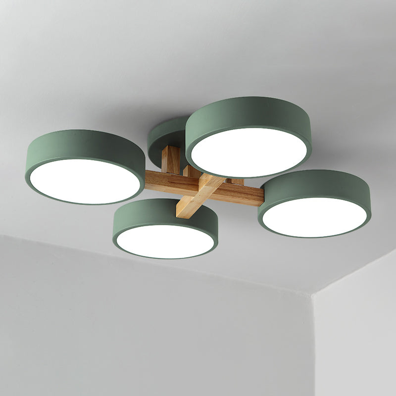 Circular Semi Flush Mount Macaron Metal 4 Heads 21"/24.5" Wide Grey/Green Ceiling Light Fixture with Acrylic Diffuser Clearhalo 'Ceiling Lights' 'Close To Ceiling Lights' 'Close to ceiling' 'Semi-flushmount' Lighting' 290386