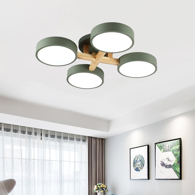 Circular Semi Flush Mount Taavita Metal 3/4 Heads 21"/24.5" Wide Grey/Green Ceiling Light Fixture with Acrylic Diffuser