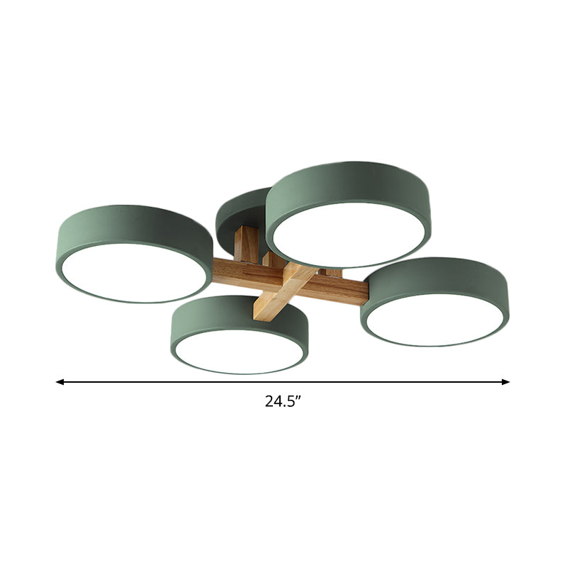 Circular Semi Flush Mount Taavita Metal 3/4 Heads 21"/24.5" Wide Grey/Green Ceiling Light Fixture with Acrylic Diffuser