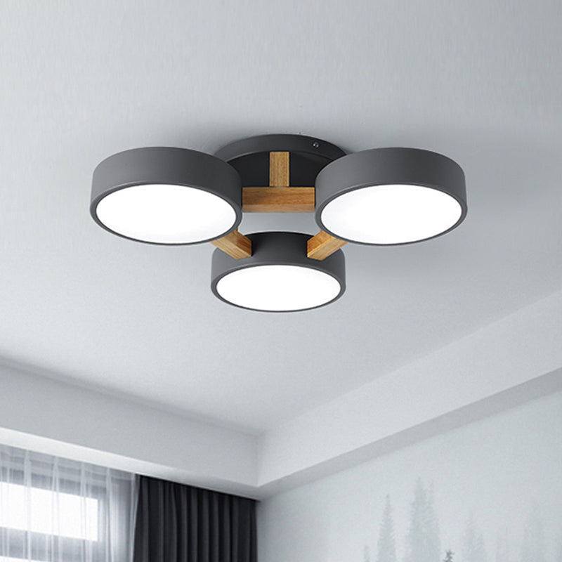 Circular Semi Flush Mount Macaron Metal 4 Heads 21"/24.5" Wide Grey/Green Ceiling Light Fixture with Acrylic Diffuser Clearhalo 'Ceiling Lights' 'Close To Ceiling Lights' 'Close to ceiling' 'Semi-flushmount' Lighting' 290383