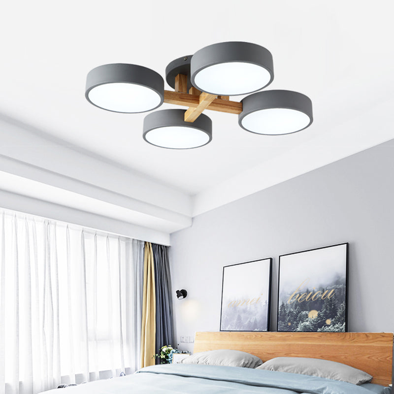 Circular Semi Flush Mount Taavita Metal 3/4 Heads 21"/24.5" Wide Grey/Green Ceiling Light Fixture with Acrylic Diffuser