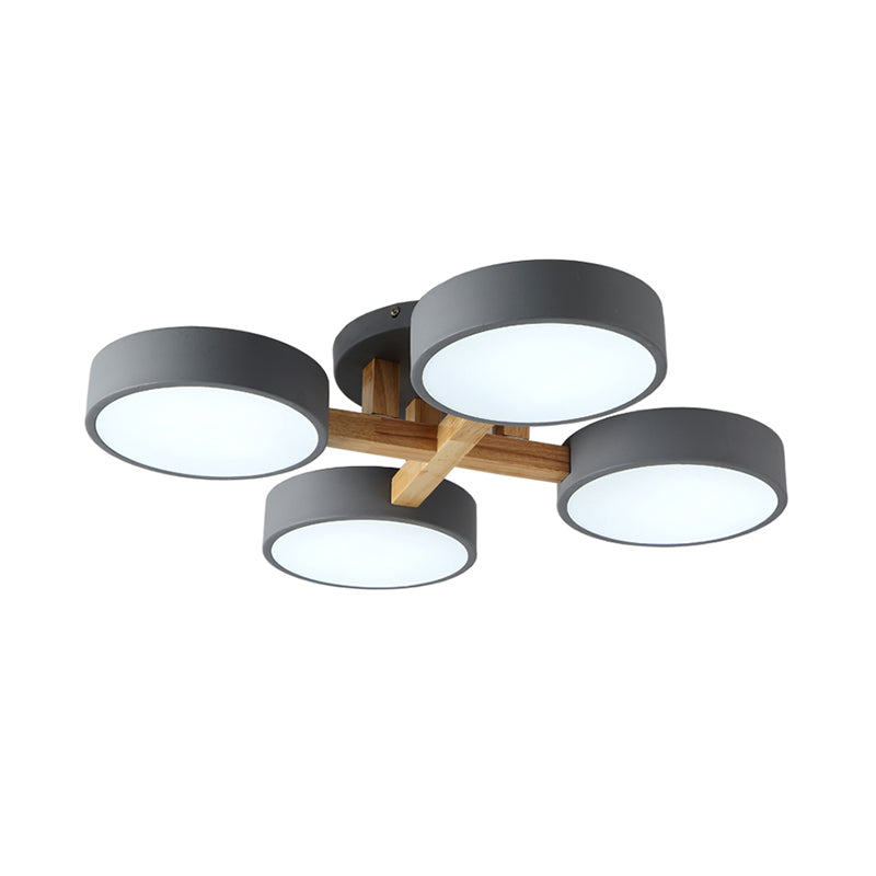 Circular Semi Flush Mount Taavita Metal 3/4 Heads 21"/24.5" Wide Grey/Green Ceiling Light Fixture with Acrylic Diffuser