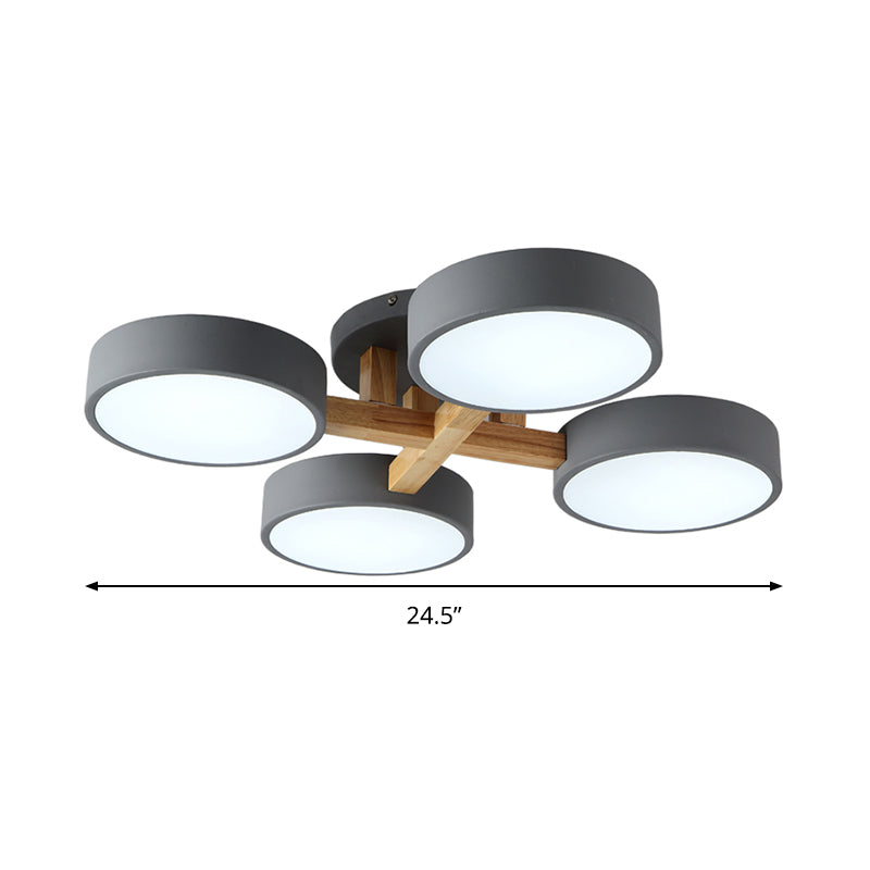 Circular Semi Flush Mount Taavita Metal 3/4 Heads 21"/24.5" Wide Grey/Green Ceiling Light Fixture with Acrylic Diffuser