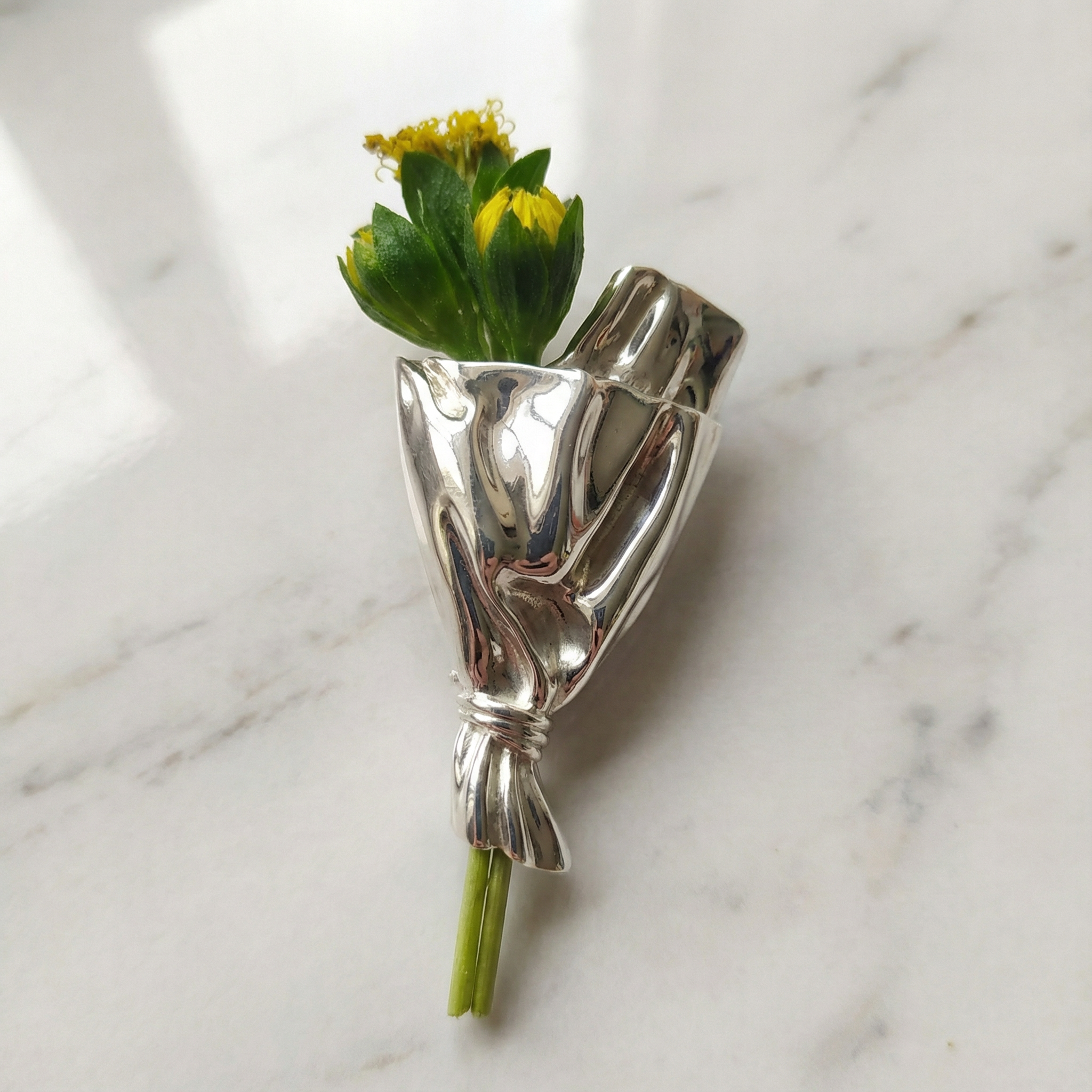 Brooch in Flower Vase Design for Fresh Stems with Narrow Opening
