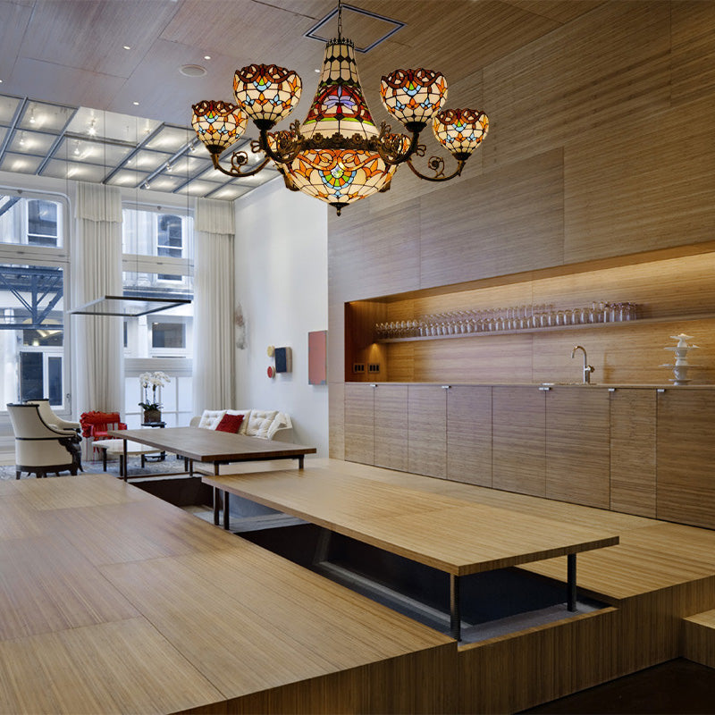 Taavita Dining Hall Pendant Chandelier Taavita Brass Lighting with Dome Spotty Stained Glass Shade, 39"/47" Wide