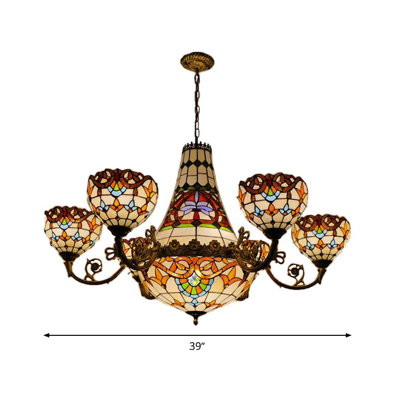 Taavita Dining Hall Pendant Chandelier Taavita Brass Lighting with Dome Spotty Stained Glass Shade, 39"/47" Wide