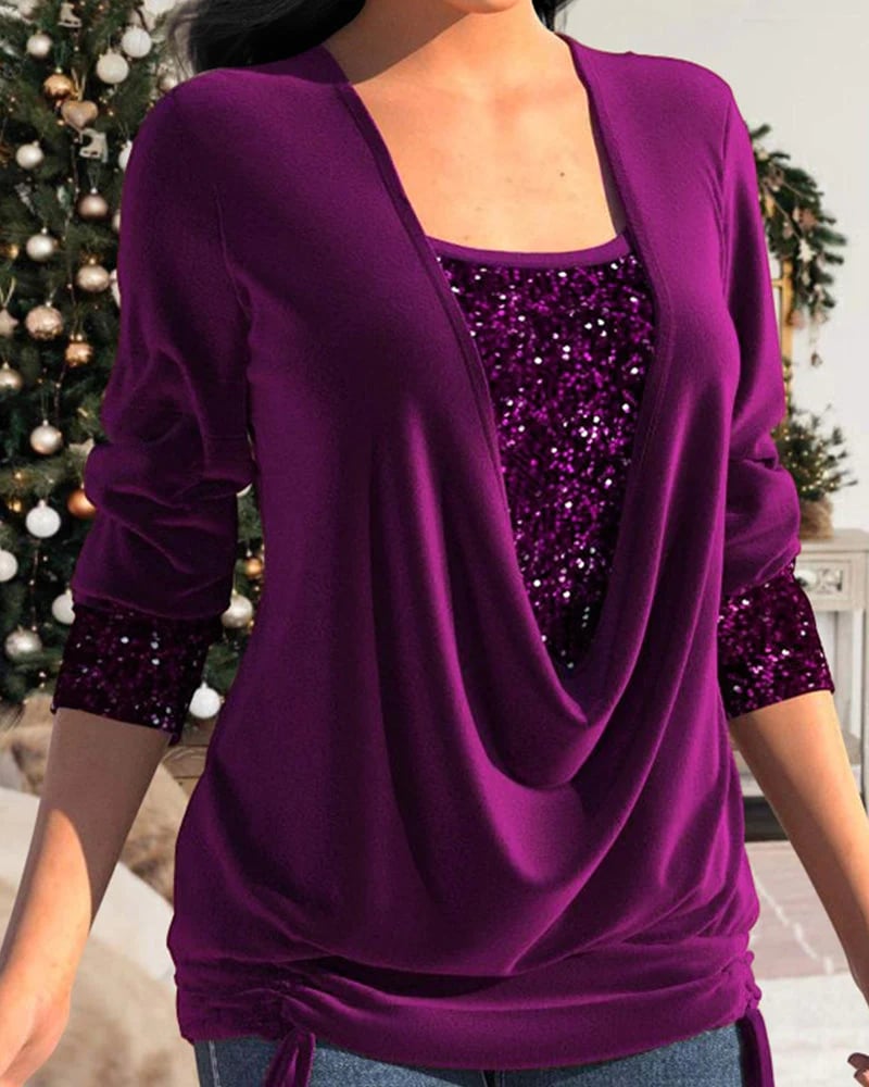 Women’s Long Sleeve Shirt | Loose Fit with Sequin Pattern | Wrinkle-Free Fabric | Versatile Wear