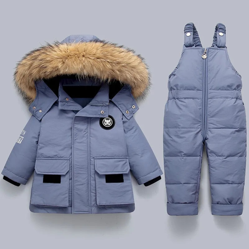 Kids' Winter Coat & Bib-Overalls Set | Insulated Fur-Trim Hood | Durable Warm Fabric | Easy Dressing Closure