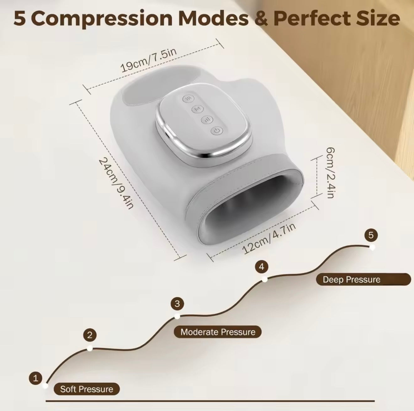 Hand Massager with Air Compression, Heat, 3 Settings & 5 Intensities, 2000mAh Rechargeable