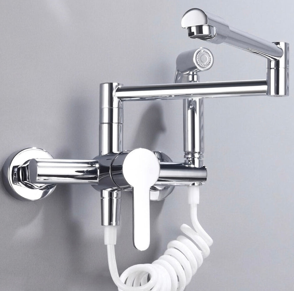 Deck Mounted Kitchen Faucet with Swing Arm and Side Sprayer - Polished Brass