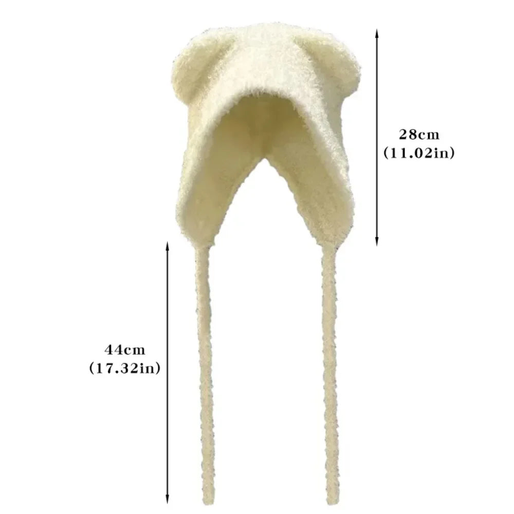 Charming Plush Bear Ear Winter Cap for Women