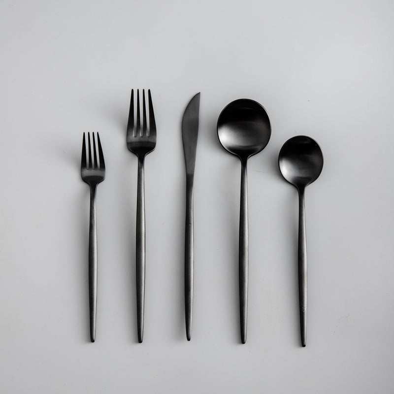 Flatware Set | Minimalist Design | Stainless Steel with Matte Titanium Coating | Durable & Food-Safe
