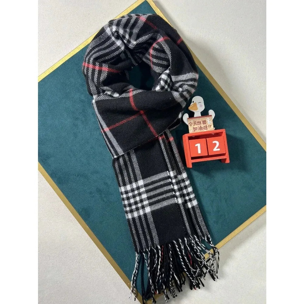 Winter Scarf and Neck Warmer in Cashmere-Like Plaid Design
