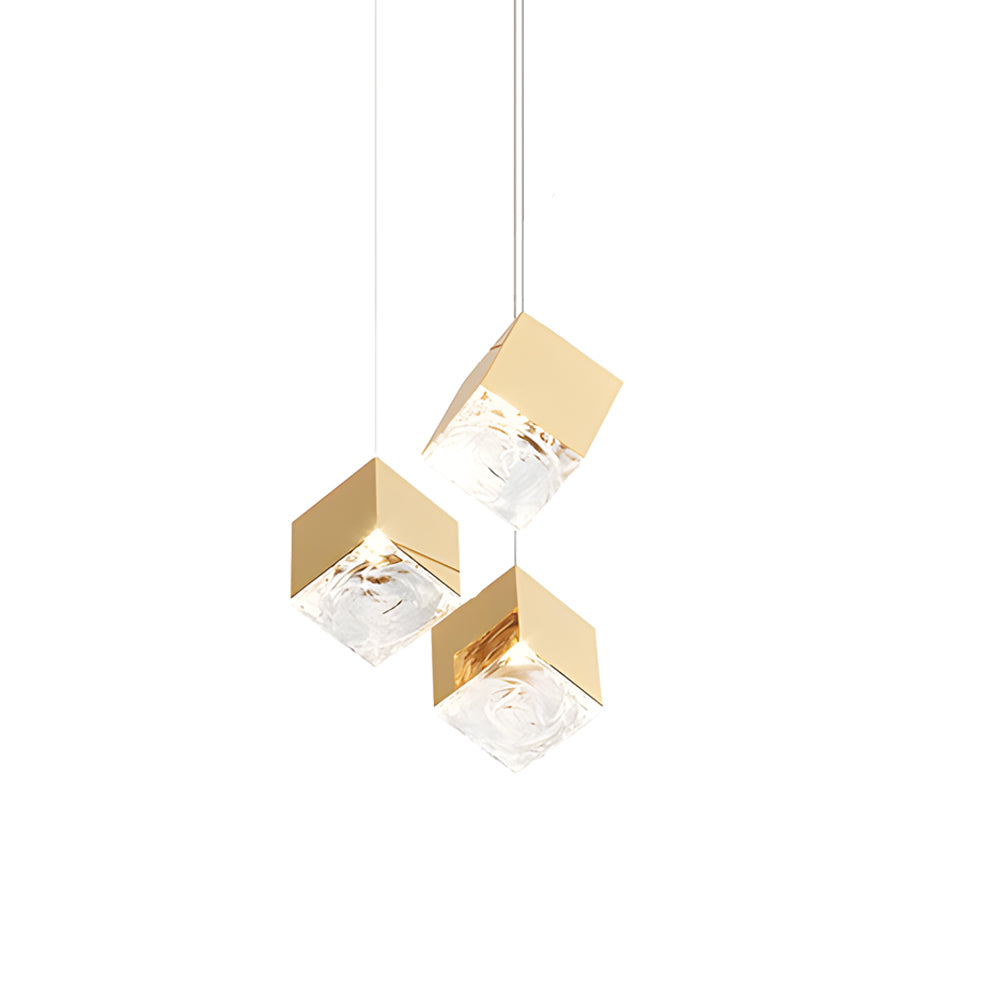 Taavita 1/3/6/9-Light Multi Glass Ice Cube Metallic Staircase Chandelier in Gold/Chrome