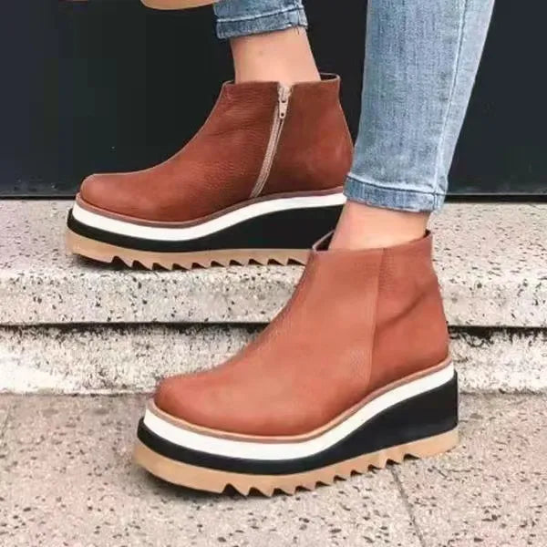 Women’s Leather Ankle Boots | Platform Wedge Sole & Non-Slip Grip | Soft Cozy Lining | Durable Design