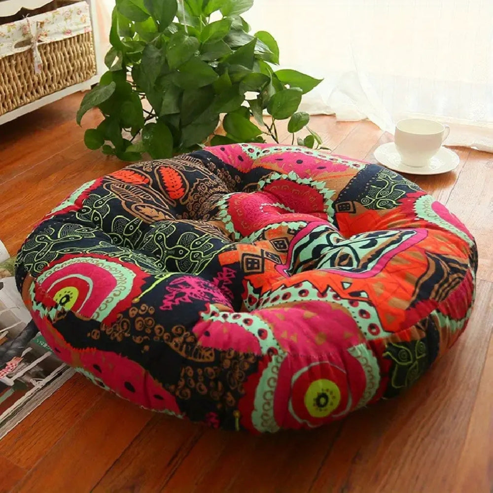 Vibrant Harmony – Round Cotton Floor Cushion