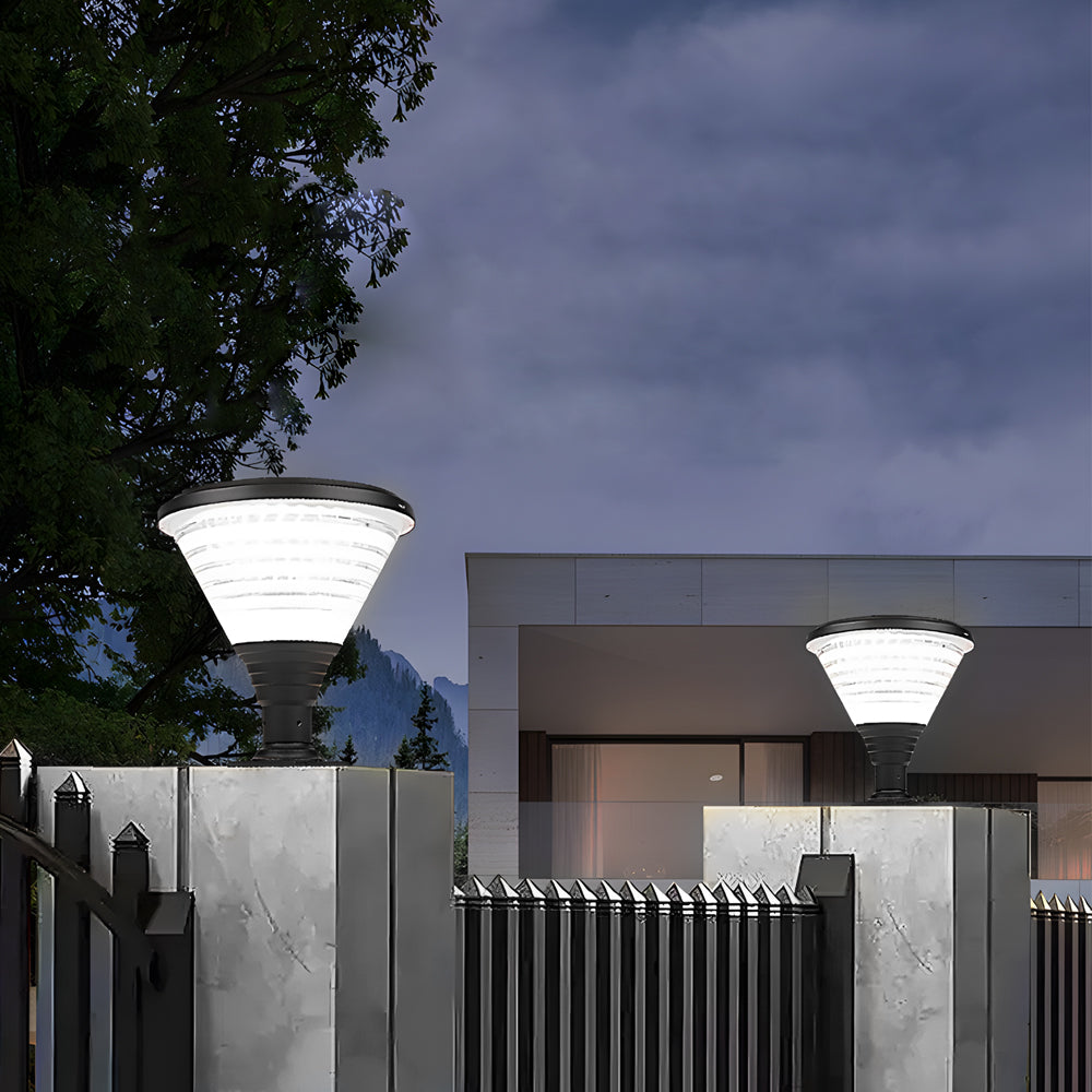 18.9-Inch H 1-Light Modern Black Round Solar Pier Mount Light by Taavita