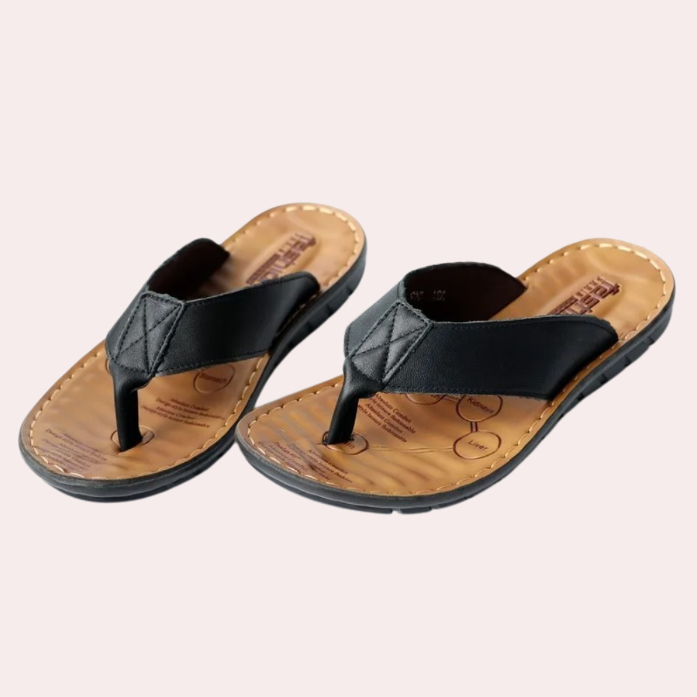 Men's Leather Thong Sandals | Comfortable Contoured Footbed | Durable Leather & Stitched Design | Summer Casual Wear