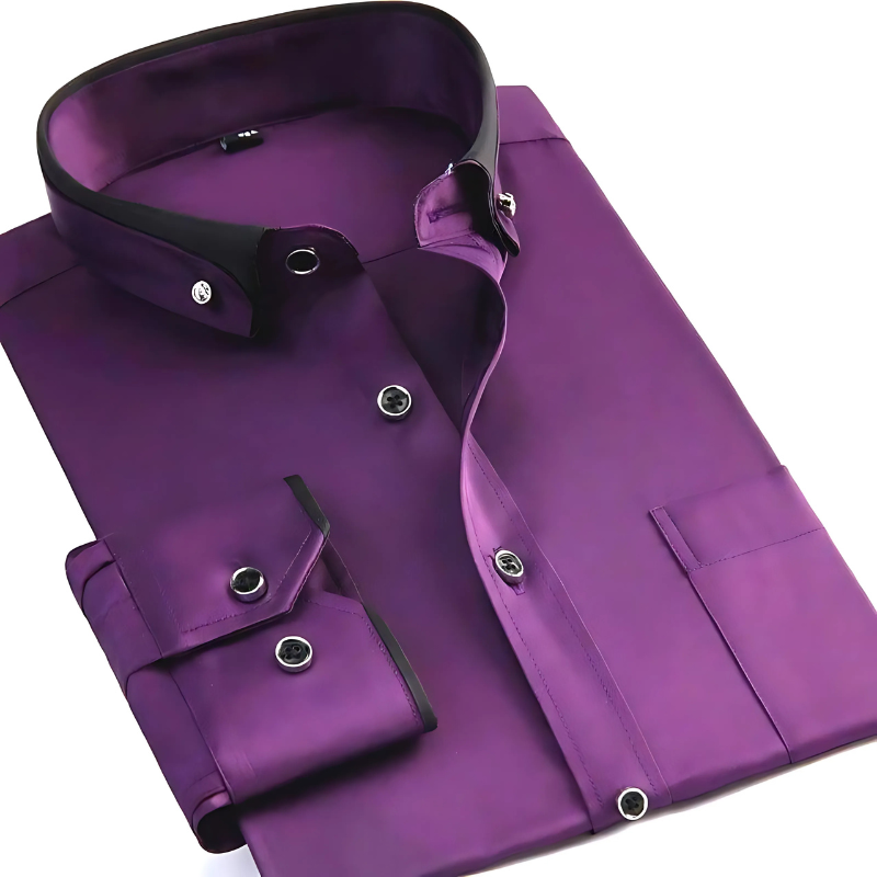 Men's Long-Sleeve Dress Shirt | Contrast Collar & Cuff Detail | Premium Cotton Comfort | Versatile Style