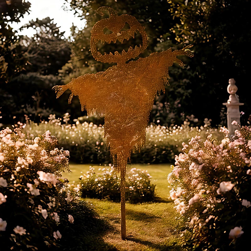 Scarecrow Halloween Decoration with Rustic Scary Pumpkin Design