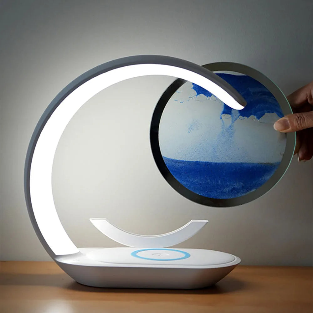 Wireless Charging Table Lamp with 3D Sand Art Design