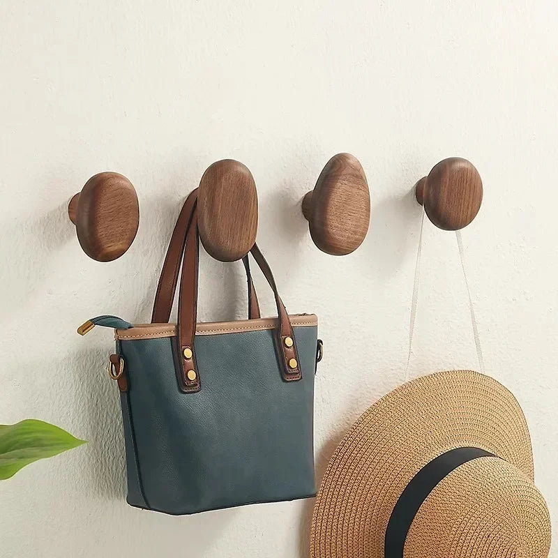Elegant Natural Wooden Pebble Hooks - Set of 4