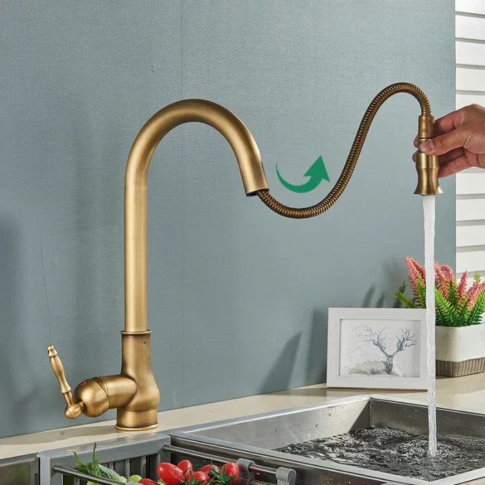 Antique Brass Finish Kitchen Faucet with Rotating Spout