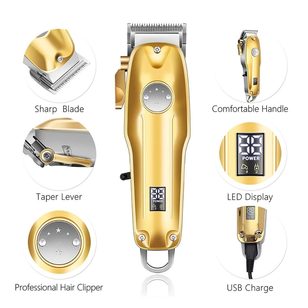 Cordless Gold Hair Clippers Set for Men - Professional Styling Tools