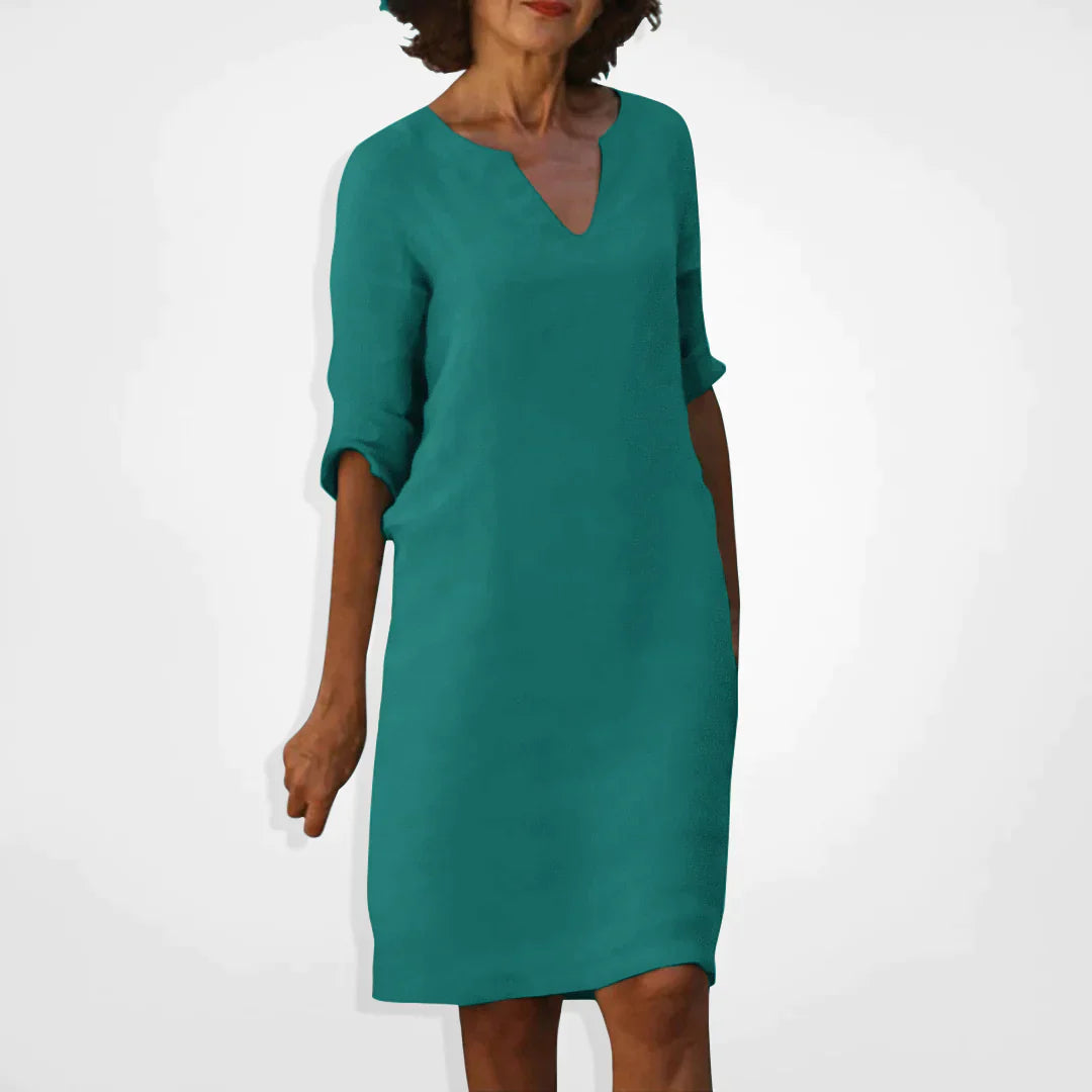 Women’s Dress | V-Neck & Three-Quarter Sleeves | Soft Premium Fabric | Midi Length