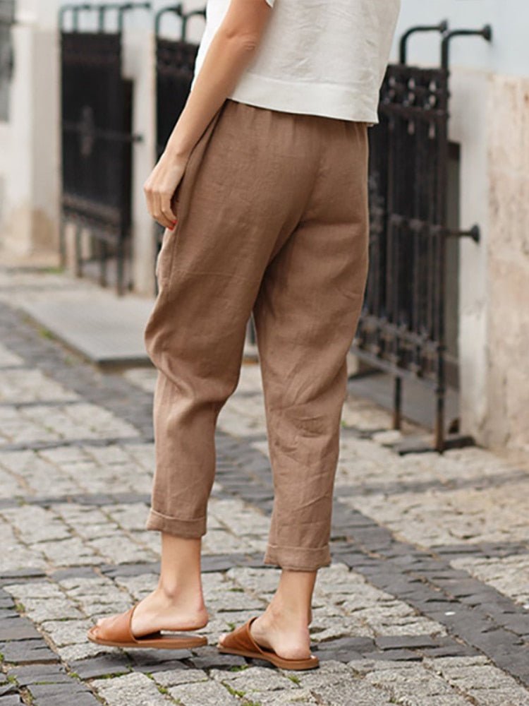 Women's Relaxed-Fit Linen-Blend Pants | Elastic Waistband & Side Pockets | Breathable Fabric | Comfortable Everyday Wear