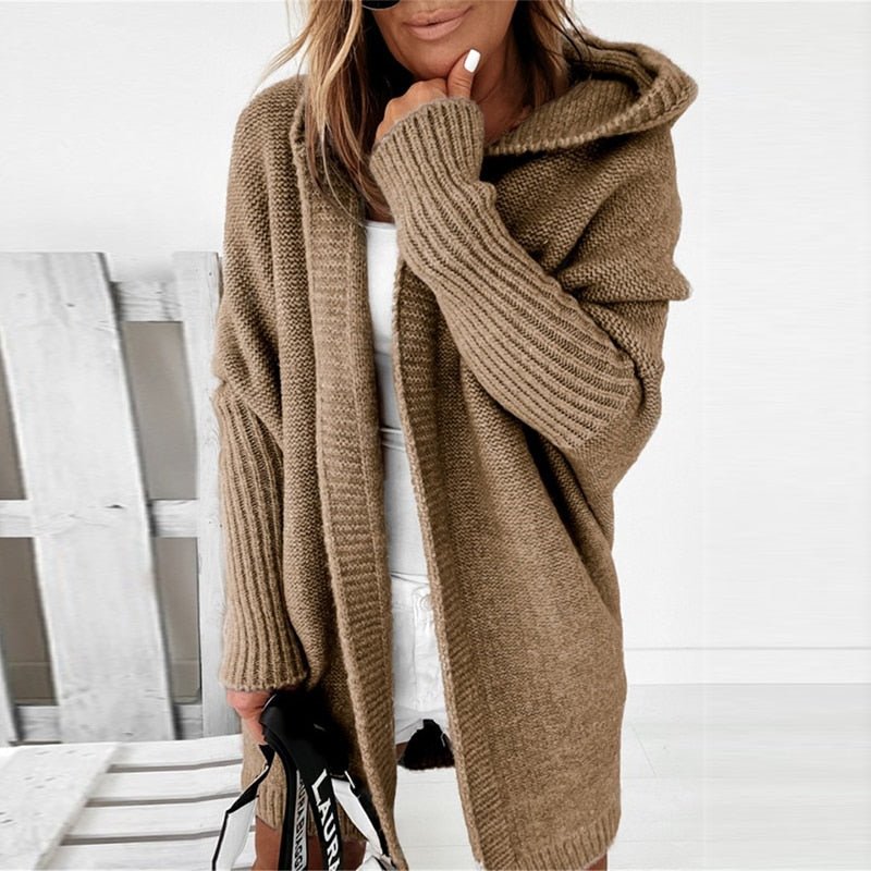 Women's Oversized Hooded Cardigan | Soft Knit with Batwing Sleeves | Longline Style | Cozy Layering for Autumn