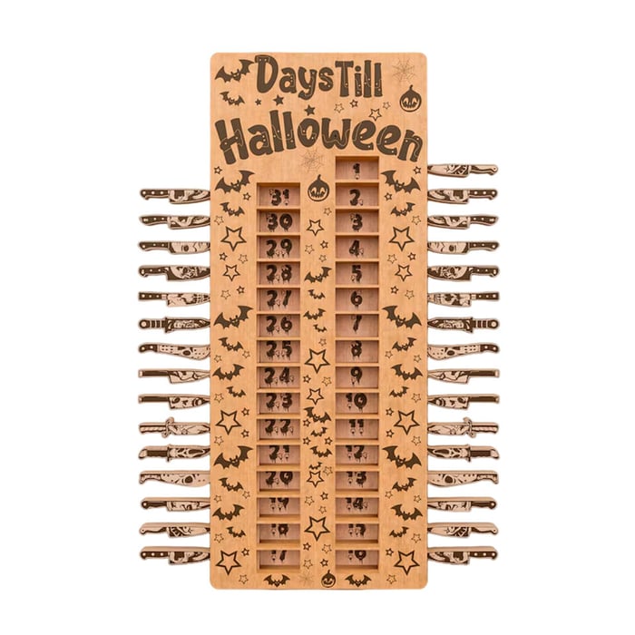 Halloween Countdown Wooden Advent Calendar with 31 Sliding Knives