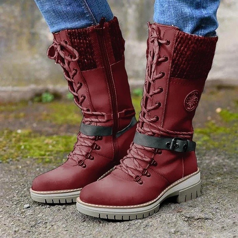 Women’s Knee-High Winter Boots | Water-Repellent PU Leather & Cotton Lining | Non-Slip Sole & Buckle Strap | Warmth and Traction