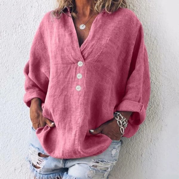 Women’s Summer Blouse | Lightweight Linen Fabric | Classic Cut with Rolled Sleeves | Breathable Comfort