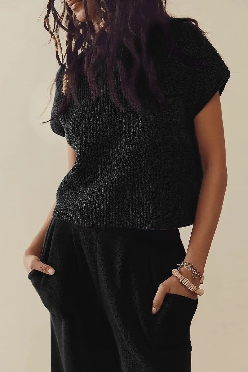 Women’s Two-Piece Knit Lounge Set | Short-Sleeve Top & High-Waisted Pants | Polyester & Elastane | Comfortable Fit