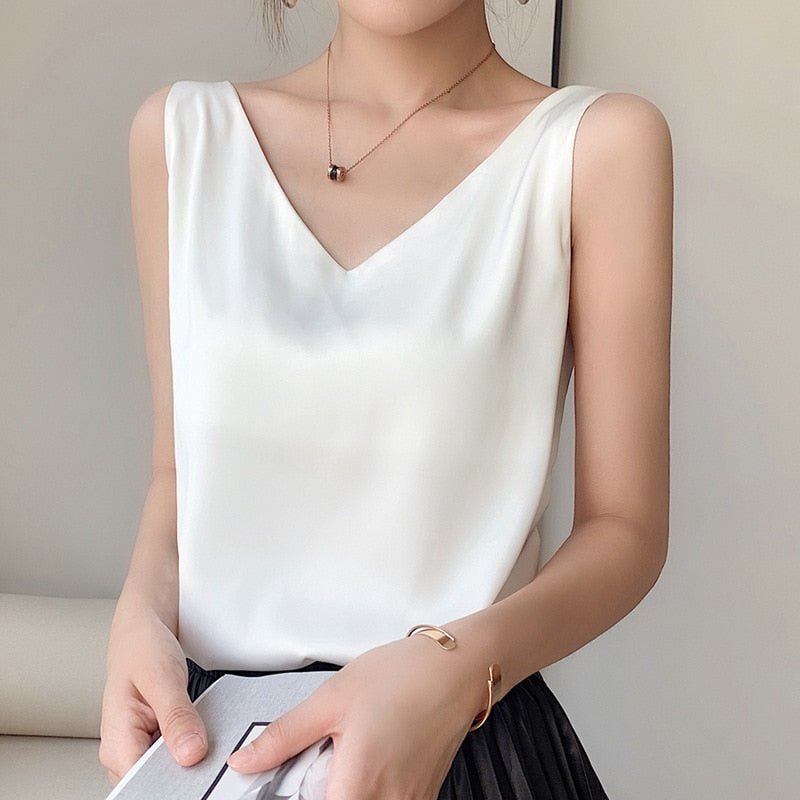 Women’s Satin V-Neck Tank Top | Silky Soft & Stretchable Fabric | Elegant & Breathable | All-Season Wear