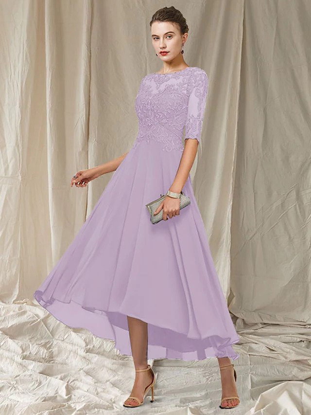 Women’s Evening Gown | Lace-Top Illusion Sleeves | 100% Polyester | Ankle-Length Formal Dress