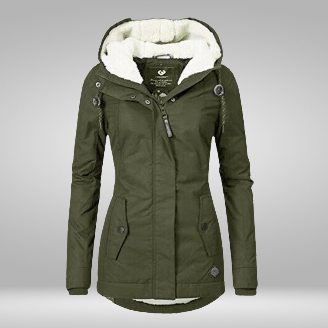 Women’s Winter Coat | Pleated Design with Detachable Lambswool Hood | Soft Teddy Lining & Practical Pockets | Comfortable Fit