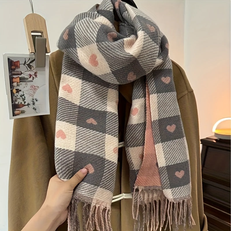 Plaid Knit Scarf | Thick Warm | Cozy Cold-Weather Wear | Polyester
