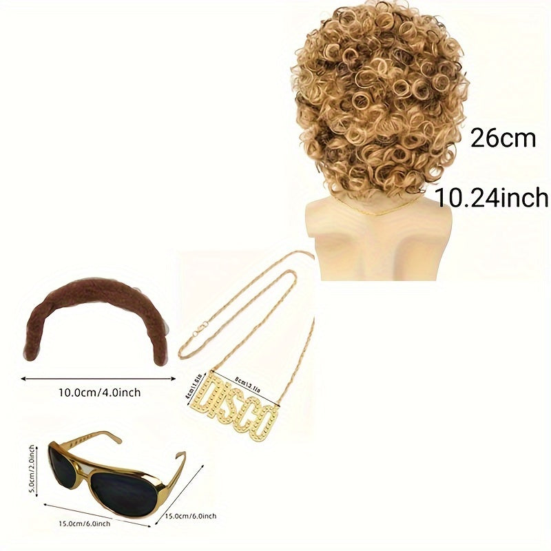 Short Curly Afro Wig Costume with Disco Accessories for Halloween Parties