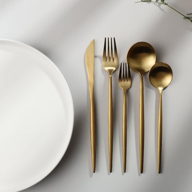 Flatware Set | Minimalist Design | Stainless Steel with Matte Titanium Coating | Durable & Food-Safe