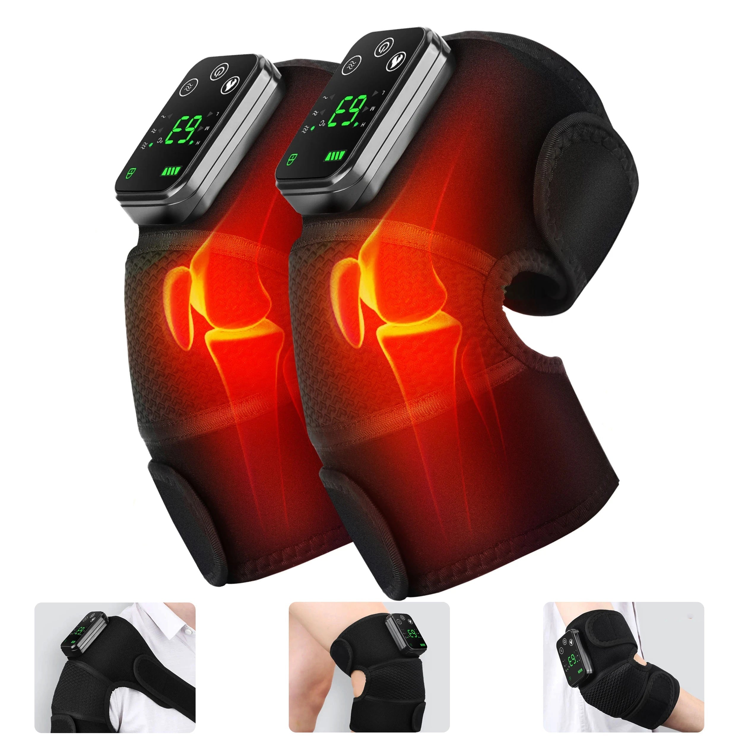 Rechargeable 3-in-1 Wireless Massager for Shoulders, Elbows & Knees with Heat and Vibration
