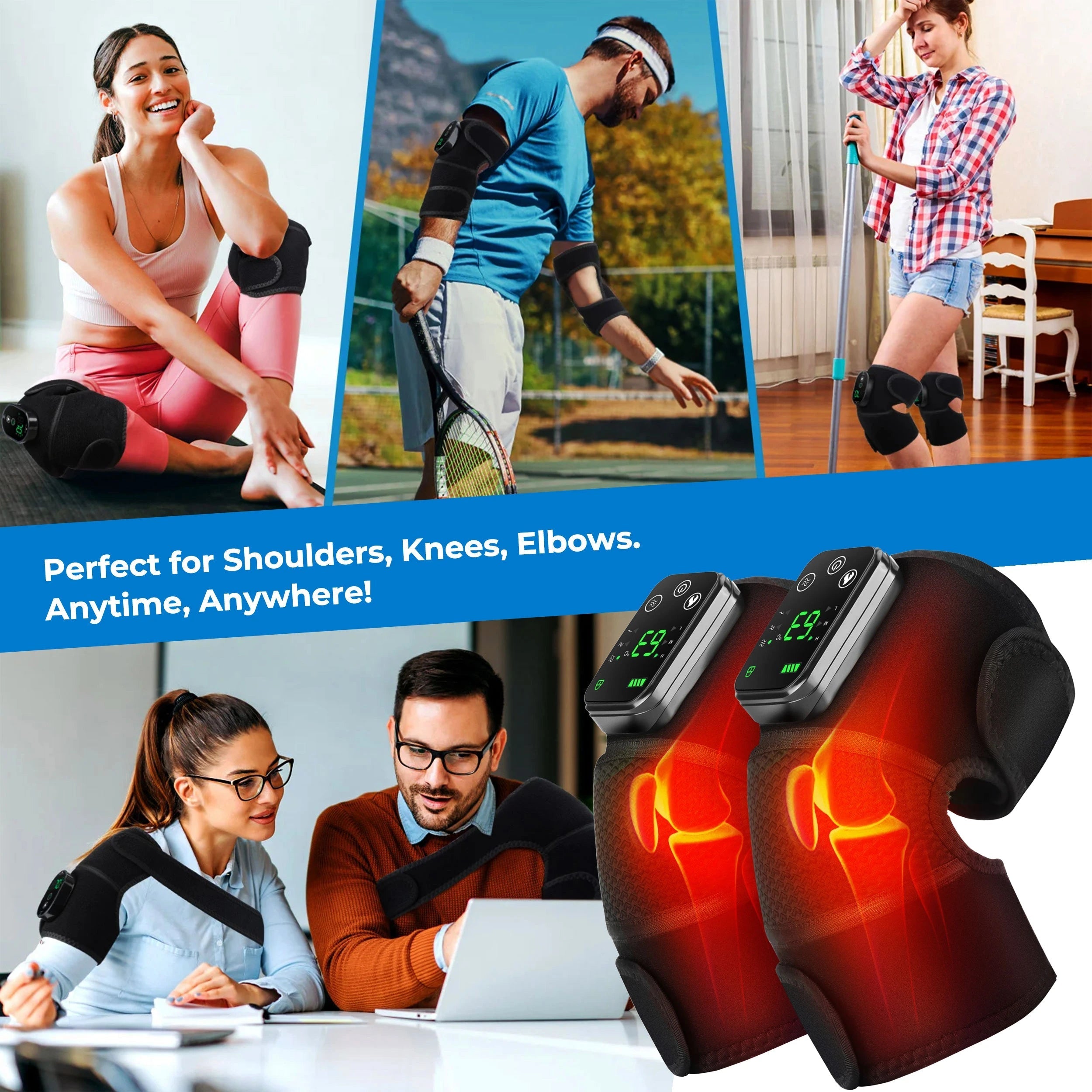 Rechargeable 3-in-1 Wireless Massager for Shoulders, Elbows & Knees with Heat and Vibration