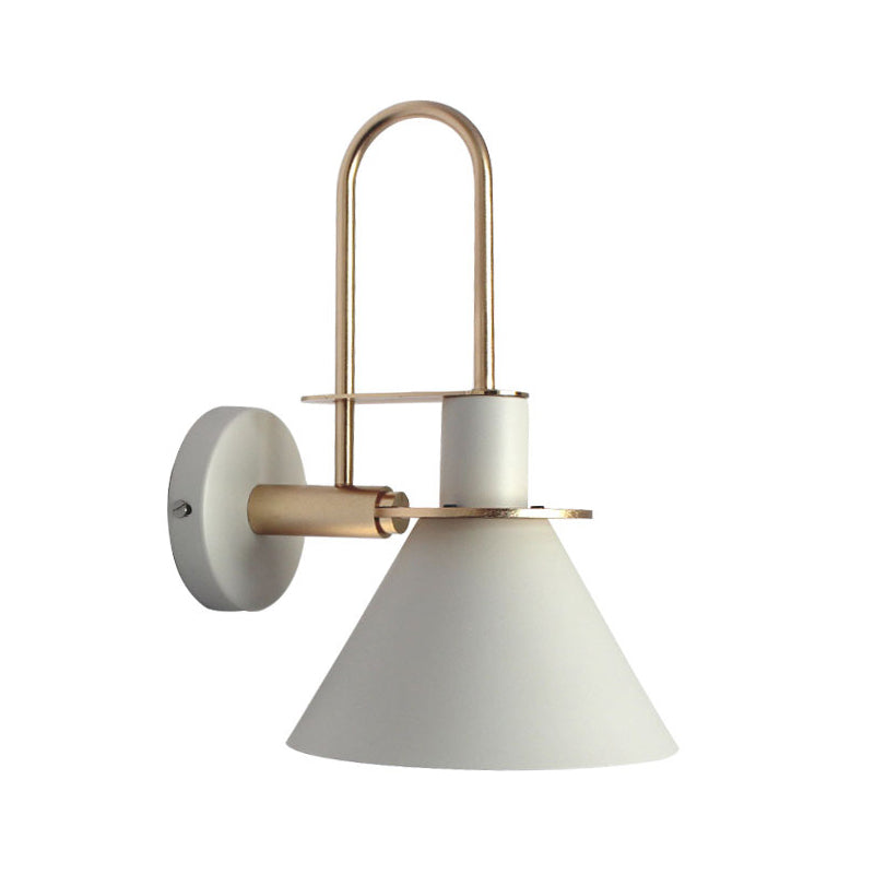 1 Light Bedside Wall Mounted Light Simple Black/White/Green Sconce Lamp with Conical Metal Shade Green Clearhalo 'Cast Iron' 'Glass' 'Industrial' 'Modern wall lights' 'Modern' 'Tiffany' 'Traditional wall lights' 'Wall Lamps & Sconces' 'Wall Lights' Lighting' 311252