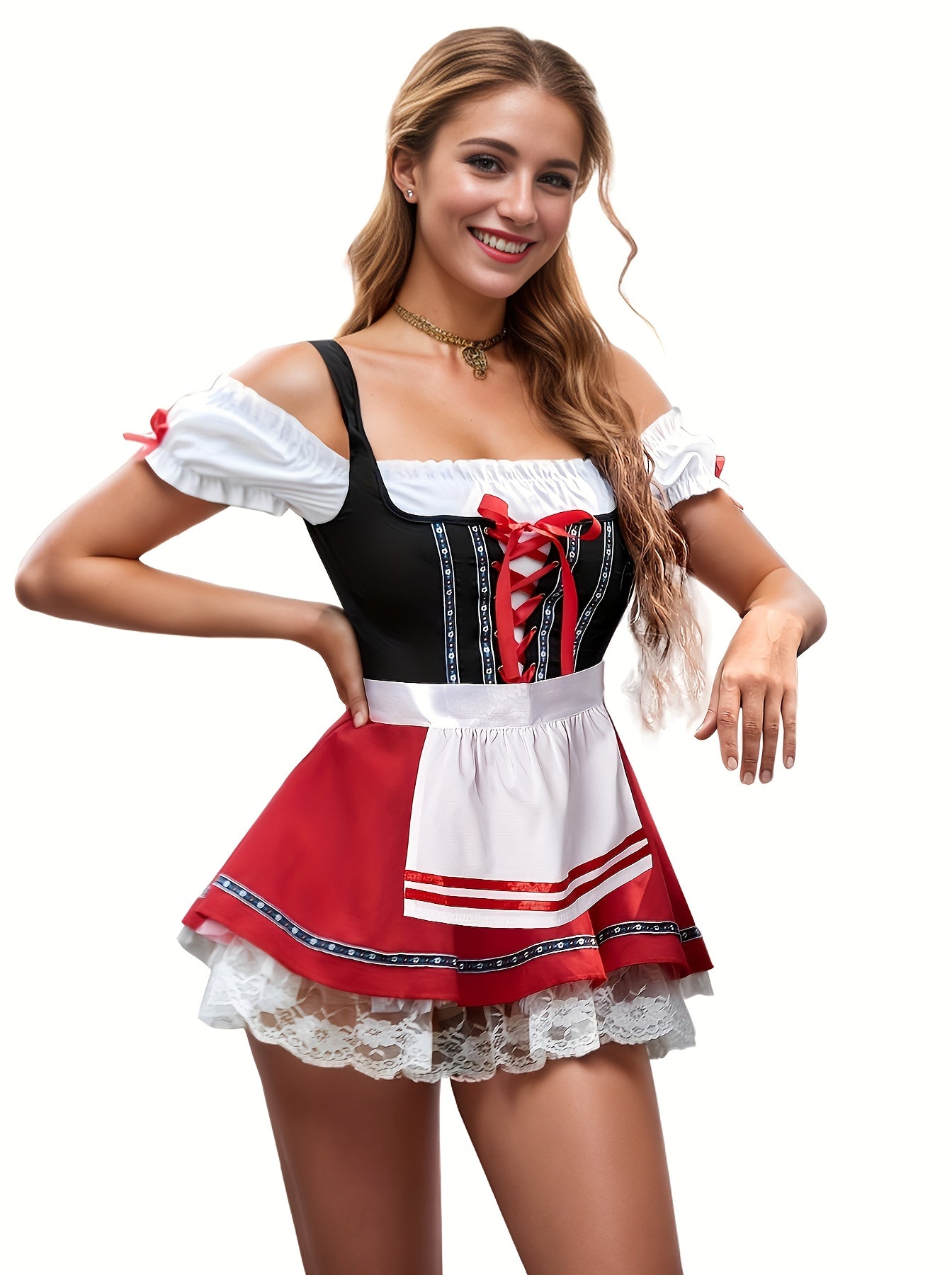 Women's Oktoberfest Bavarian Dirndl Dress with Off-Shoulder Corset