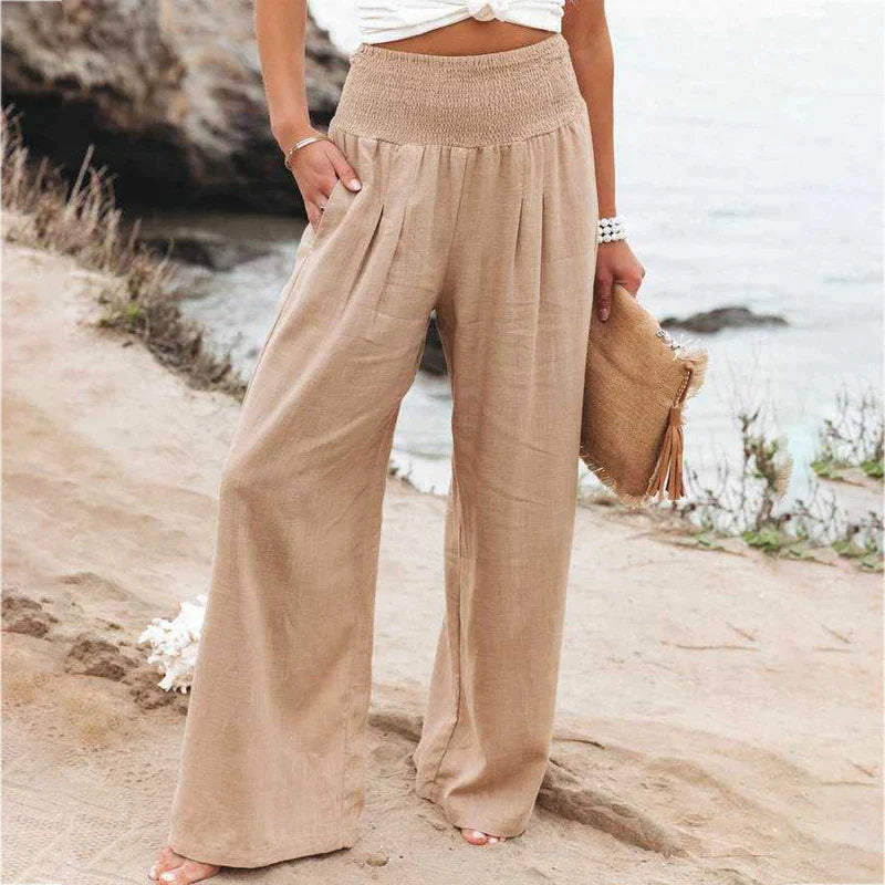 Women’s Wide-Leg Palazzo Pants | Elastic Smocked Waist | High-Quality Fabric | Comfortable Fit