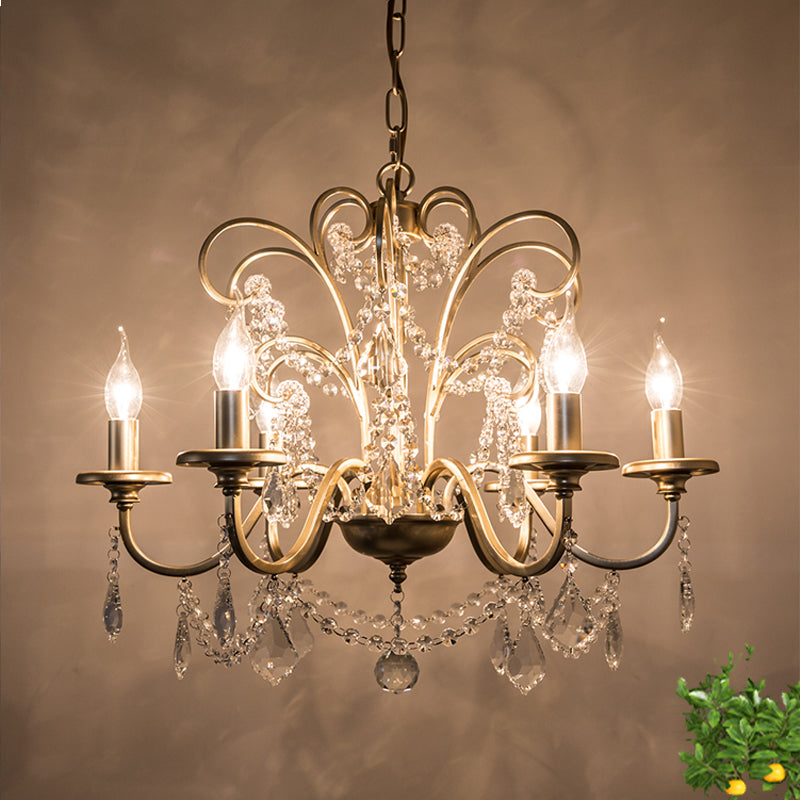 Taavita Crystal Swooping Arm Chandelier Light Countryside 3/6/8 Lights Dining Room Ceiling Lamp