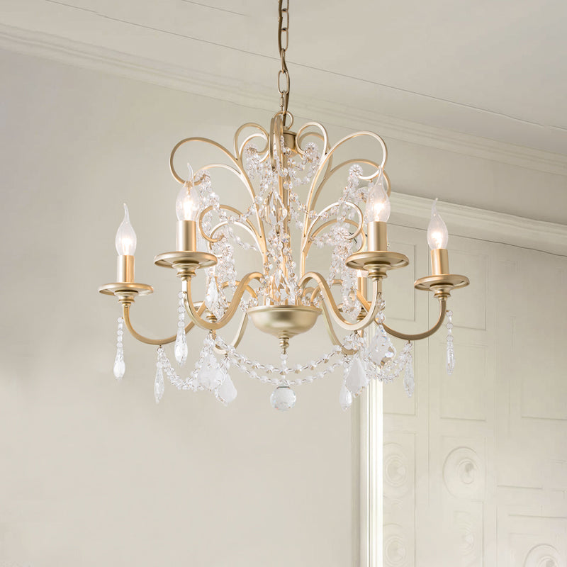 Taavita Crystal Swooping Arm Chandelier Light Countryside 3/6/8 Lights Dining Room Ceiling Lamp