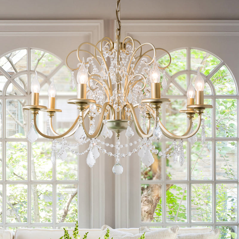 Taavita Crystal Swooping Arm Chandelier Light Countryside 3/6/8 Lights Dining Room Ceiling Lamp